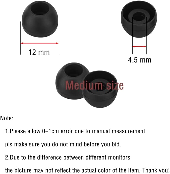 WKYMY Silicone Medium Replacement Ear Tips - Eartips for In-Ear Headphones - Rubber Tips Earbud Covers - 10 Pairs (Black)