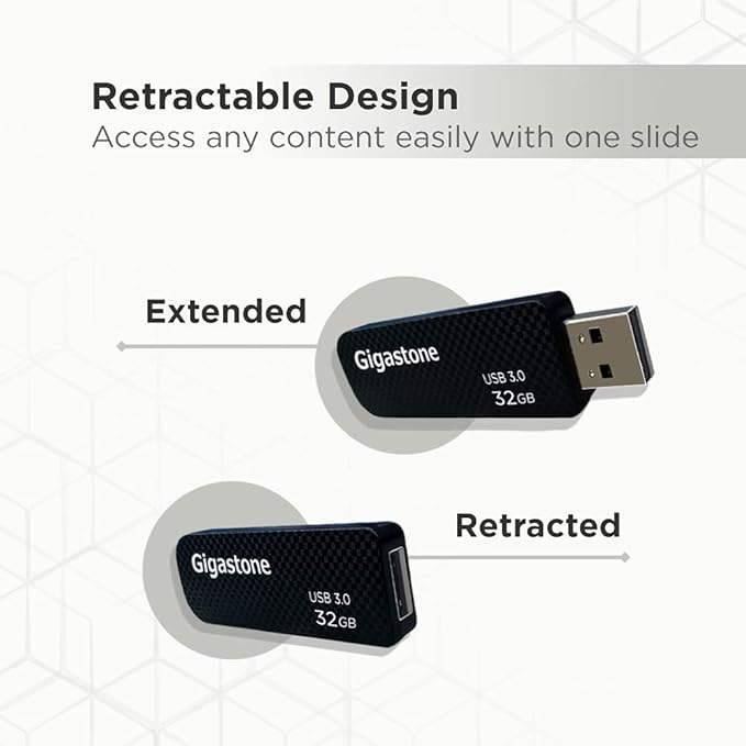 GIGASTONE 32GB USB 3.2 Flash Drive 10-Pack, 80MB/s High-Speed Data Transfer, Carbon Fiber Design, Retractable