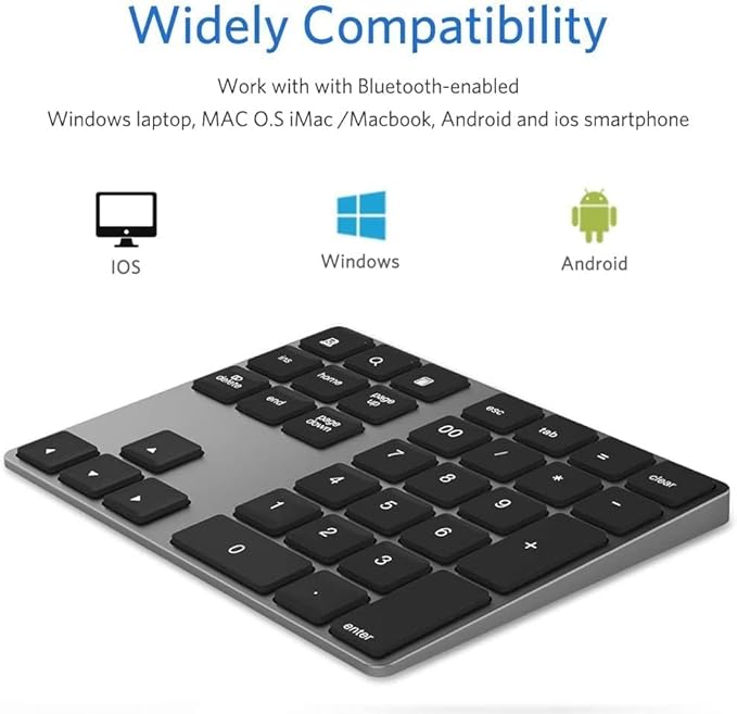 JOYEKY Bluetooth Number Pad, Aluminum Rechargeable Numeric Keypad Wireless 34-Keys Number Keyboard Shortcut Keypad Numpad Data Entry Compatible for iMac Windows