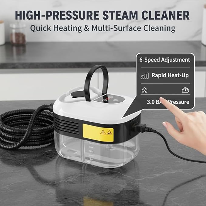 Handheld Steam Cleaner: 2500W High Temperature Pressurized Steamer with 6 Adjustable Levels - Portable Multi-Surface Steam Cleaning Machine for Kitchen, Bathroom, Furniture, Car, Windows (Red)