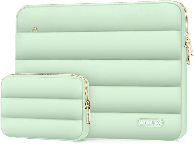 MOSISO Laptop Case 13.3 inch,13-13.3 inch Puffy Laptop Sleeve Compatible with MacBook Neo/Air 13.6 M5 M4 M3 M2 M1/Pro 13/14,HP Dell ASUS Lenovo,Polyester Horizontal Bag with Small Case, Mint Green