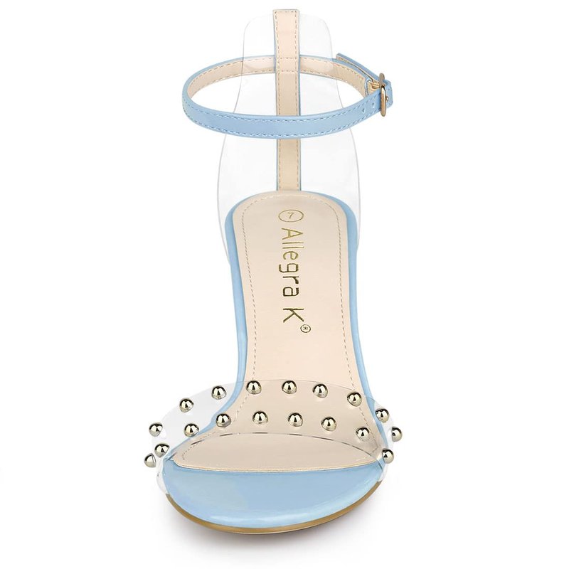 Allegra K Women's Clear Block Heel Ankle Strap Sky Blue Heeled Sandals 9 M US