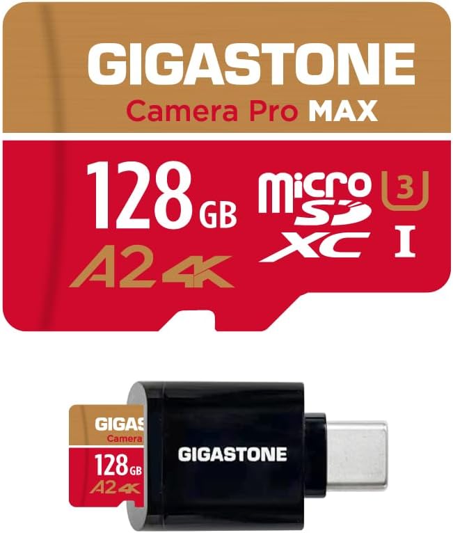 【5-Years Data Recovery】 GIGASTONE 128GB Micro SD Card with USB 3.2 Type C Card Reader, 4K Camera Pro MAX, Speed Up to 120MB/s Compatible with Gopro, DJI, Dash Cam, MicroSDXC UHS-I A2 V30 U3