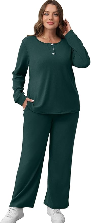 WIHOLL Lounge Sets for Women Two Piece Outfits Button Down Sweatsuit Sweatpant with Pockets Fall Fashion 2025