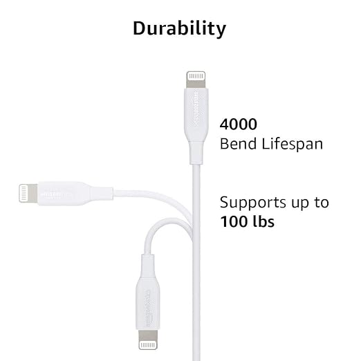 Amazon Basics USB-2.0 Type C to Lightning Cable, MFi Certified, 3 Feet, White