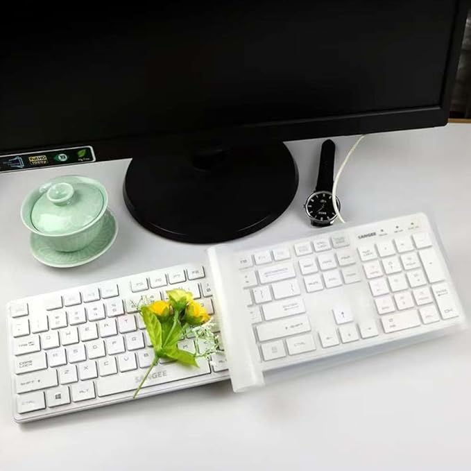 VORTINIOUS Ultra Thin Desktop PC Silicone Clear Keyboard Cover Skin Protector for 104/107 Keys Standard Desktop Keyboard, Transparent with Black Border, Waterproof, Dust-Proof