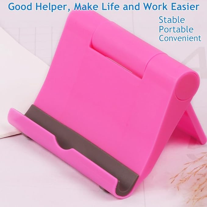 JUSDIQIR Cell Phone Stand for Desk 2 Pack Mobile Phone Holders Desktop Tablet Stand, Foldable Phone Dock Universal Adjustable Tablet Stand for Desk Compatible with Cell Phone Support (Blue+Pink)