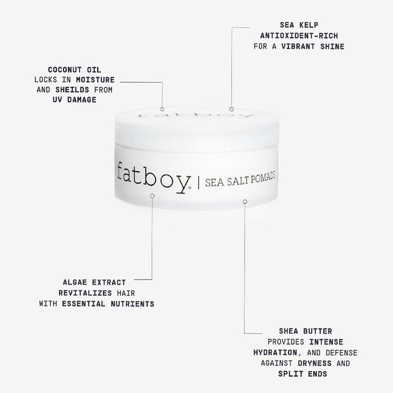 Fatboy Sea Salt Hair Pomade - Lightweight Hold for Tousled Beach Waves | Paraben-Free, 2.6 Oz