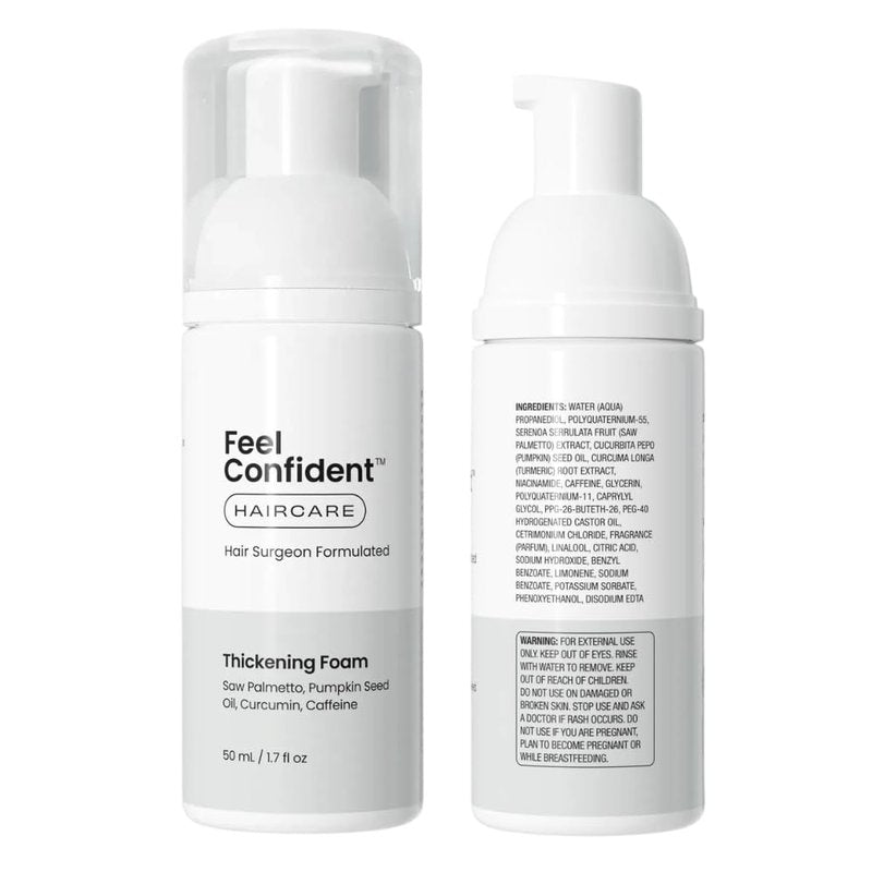 Feel Confident Thickening Foam - Hair Surgeon Formulated for Men & Women with Saw Palmetto, Pumpkin Seed Oil, Caffeine & Turmeric, Lightweight Volumizing & Styling Mousse for Fine or Thin Hair 1.7oz