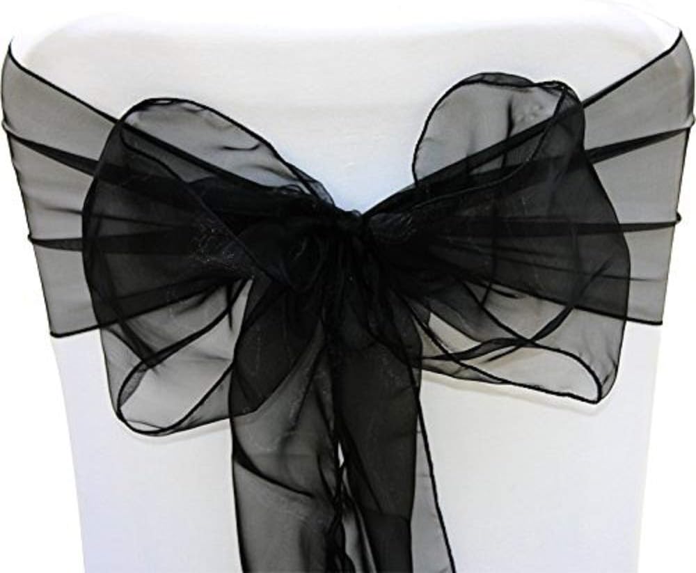 Organza Chair Bow Sash by [Brand Name] - Elegant Black Décor for Weddings & Events | Pack of 25