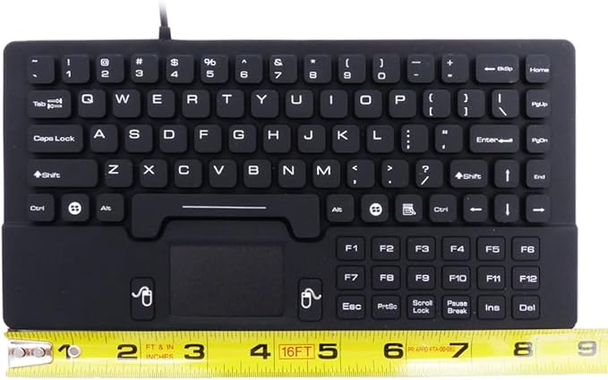 DSI IKB89 Industrial Ultra-Compact IP68 Waterproof Keyboard with Integrated Front Touchpad and Numeric Keypad, Disinfectable USB Keyboard for Medical and Industrial Workstations