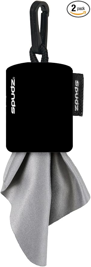 SPUDZ Ultra Microfiber Lens Cleaner with Closeable Bottom – Clip-On Pouch, Washable – for Binoculars, Scopes, Glasses, Screens | Ultra Black, 6 x 6 Inch (2-Pack)