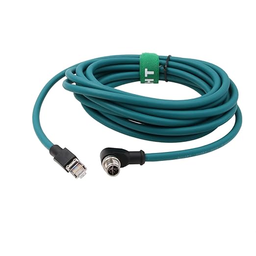HangTon Ethernet Cable for PLC Router Network Cognex Basler Baumer Sick Keyence Datalogic Microscan Vision Camera Sensor Reader, M12 8 Pin X-Code Right Angle 90-Degree to RJ45 (20m)