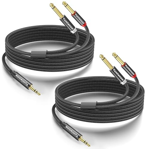 Yumiwoow 2Pack 16Ft 3.5mm TRS to Dual 6.35mm Stereo Cable 1/8 TRS to Dual 6.35mm 1/4 TS Mono Y Splitter Audio Cord Adapter for Smartphone, Mixer,PC, CD Player, Speakers and Home Stereo System