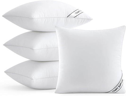 MIULEE 18x18 Inch Pillow Inserts - Pack of 4 Comfy Down Alternative Throw Pillows for Sofa & Bed