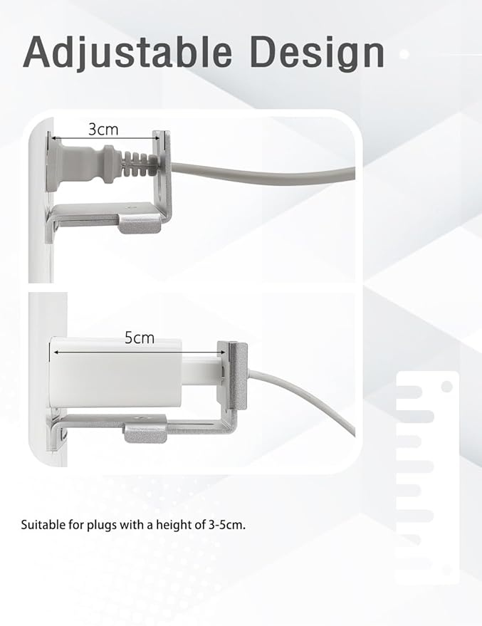 ILIVABLE Outlet Lock, Adjustable Metal Security Device, Prevents Power Plug Unplugging, Silver, 1-Pack