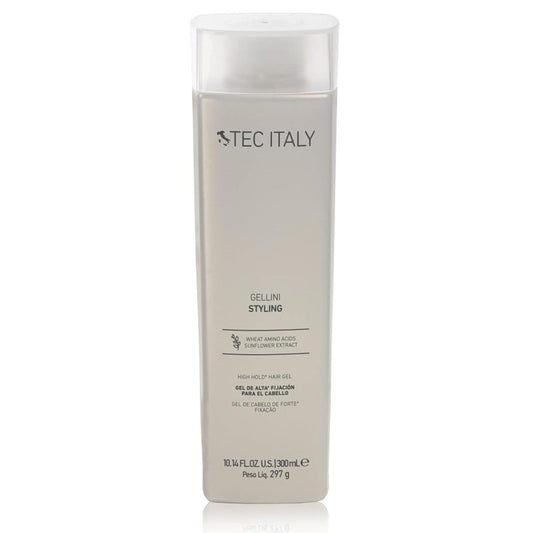 Tec Italy Gellini High Hold Styling Gel for All Hair Types Strong Long Lasting Control Adds Shine Alcohol Free Formula Non Sticky Finish Texture Definition Daily Use 10.14 fl oz Size Care
