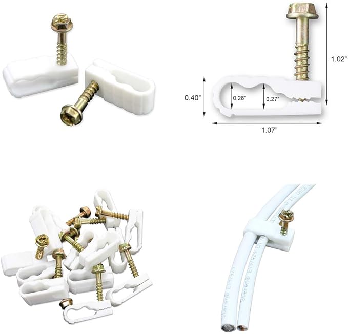 Coaxial Cable Clips - Cable Holder - Wire Clips - Siding Clips for Hanging - Cord Holder for Desk - Cable Clamps - Cord Clip - Wire Organizer Clips - Tv Mount Screws - White - 10 Pack - STEREN