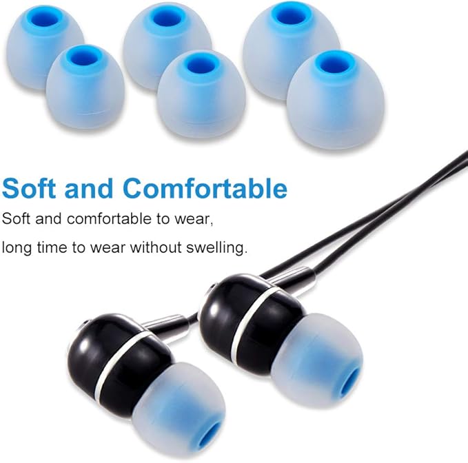 Earbud Tips High Quality Soft Silicone Earbuds Replacement Tips Fit for in-Ear Headphones(inner hole from 3.8mm - 4.2mm earphones)9 Pairs S/M/L,Transparent Blue