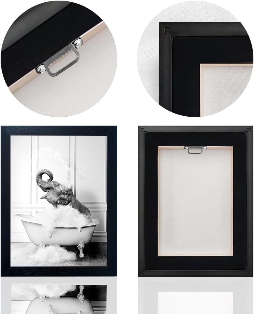 Regine Switzerland Framed Bathroom Decor - Funny Elephant in Bathtub Canvas Art | Black and White Print