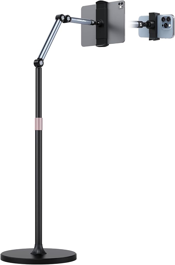 MOKURU Tablet Floor Stand, Adjustable Tablet Stand, 360° Rotation Tablet Holder, Compatible with iPad, iPhone, Samsung, Google, Kindle Tablet/Phone, (4.5''-12'')