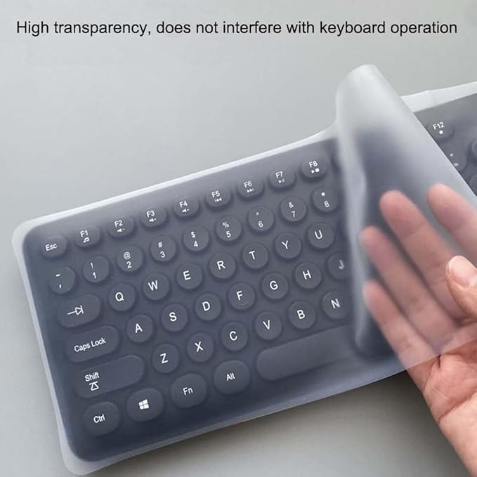 VORTINIOUS Ultra Thin Desktop PC Silicone Clear Keyboard Cover Skin Protector for 104/107 Keys Standard Desktop Keyboard, Transparent with Black Border, Waterproof, Dust-Proof