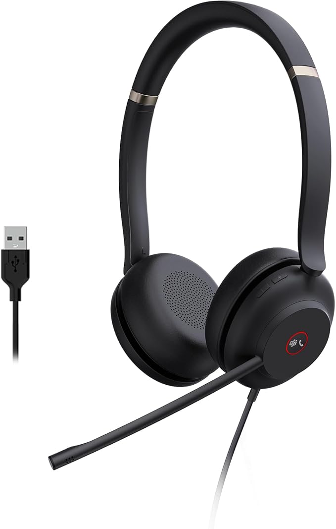 Yealink UH37 USB Headset with Microphone for PC Stereo Headphones with Noise Cancelling Microphone for Computer Laptop On-Ear Wired Teams Headset for Office Call Center USB-C/A