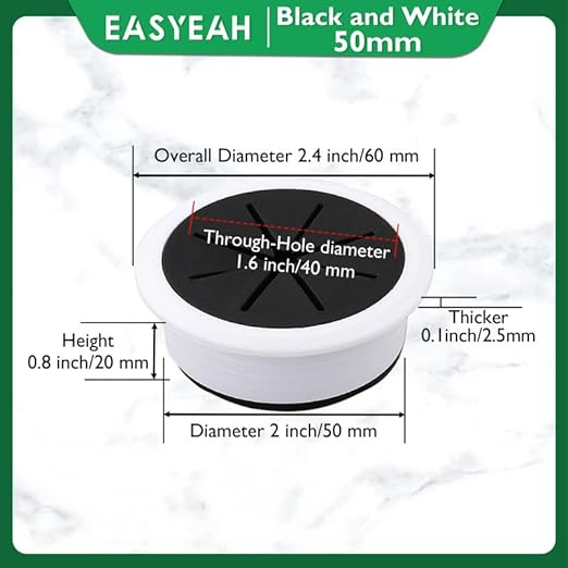 EASYEAH 5 Pcs Desk Grommet 2" / 50 mm, Desk Hole Cover for Cables Black and White, Cable Grommet ABS Plastic, Desk Hole Grommet for Home & Office Pc, Detachable Cable Cord Organizer