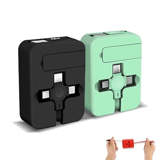 Gartmost 2 Pcs 3 in 1 Retractable Multi Fast Chargers Cable(1M) with USB C/Micro USB/L and Phone Stand, Compatible with iPhone 17/16/15/14/13/12/11/10/9/8/Android/Tablet