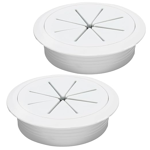 Desk Grommet 2-3/8" (60 mm), Desk Hole Cover for Cables White, Cable Grommet ABS Plastic, Desk Hole Grommet for Office and Home Table Cable, Detachable & Flexible Cable Cord Organizer-2 Pcs
