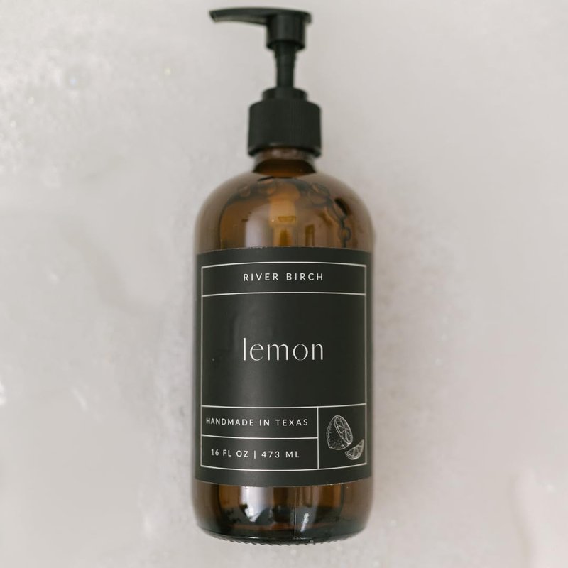 Lemon Scented Natural Hand Soap - Moisturizing Vegan Soap with Amber Glass Dispenser | 16 Fl Oz