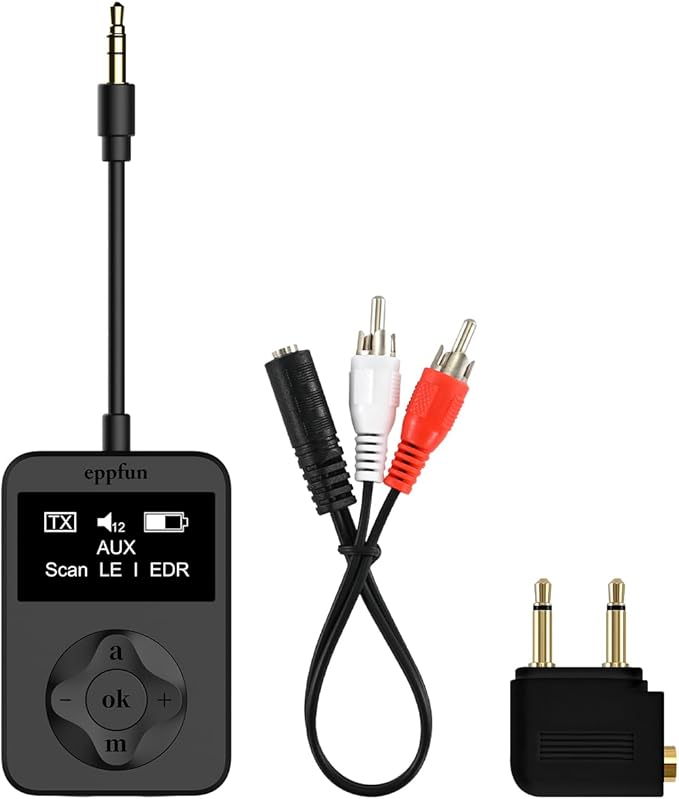 eppfun LE Audio Bluetooth Auracast Transmitter, LC3, AptX Lossless, AptX HD, USBC/3.5mm Aux Inputs, Bluetooth 5.4, Qualcomm Chip, for TV, PC,Airplane,Phones,Party,Church.