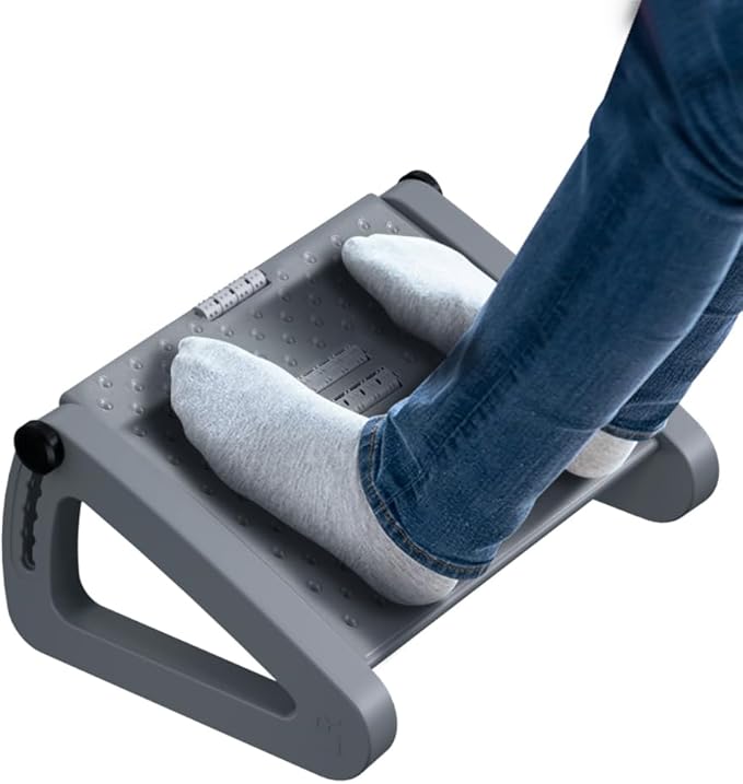 ZLMHYYM Foot Rest for Under Desk at Work - Six Heights Adjustable Under Desk Footrest - Ergonomic Foot Stools for Under Office Desks - Desks Foot Rest with Massage Rollers - Leg Rest for Chair (Gray)