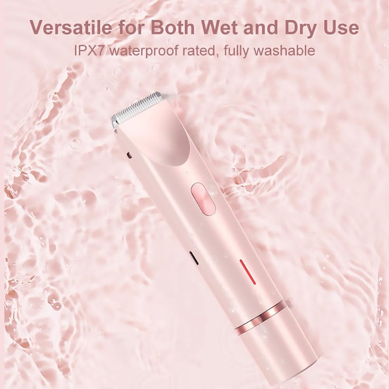 Kwooiuia Women's Dual-Head, Dual-Purpose Electric Shaver & Bikini Trimmer, IPX7 Waterproof for Dry & Wet Use, Underarm Special (Pink)