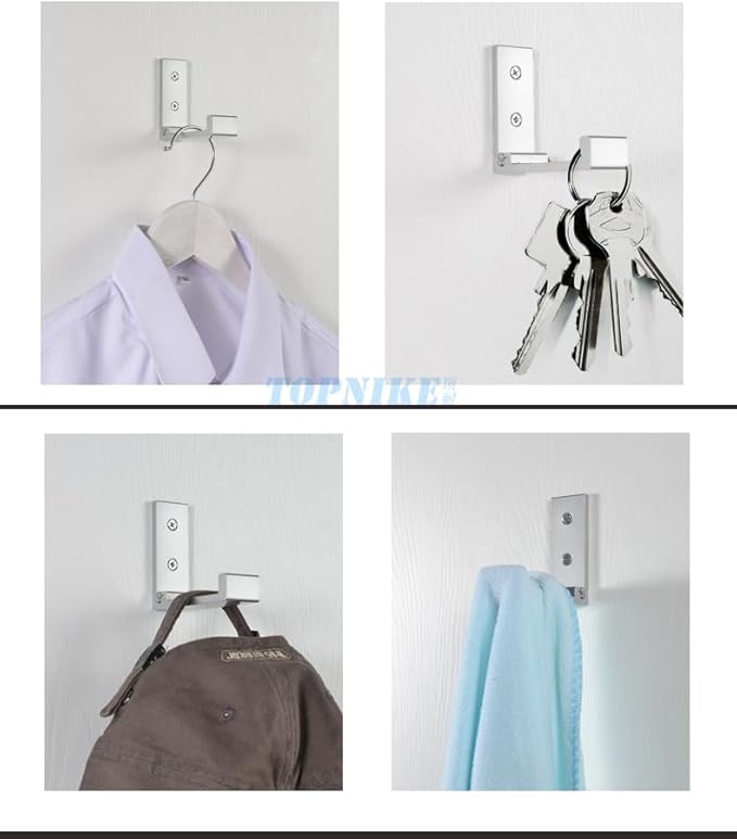 Latomex Folding Coat Hooks, Foldable Wall Hooks for Hanging Aluminum Alloy Cloth Hanger Coat Hanger Headphones Holder Headset Wall Hanger Hook- Pack of 2 (Silver)