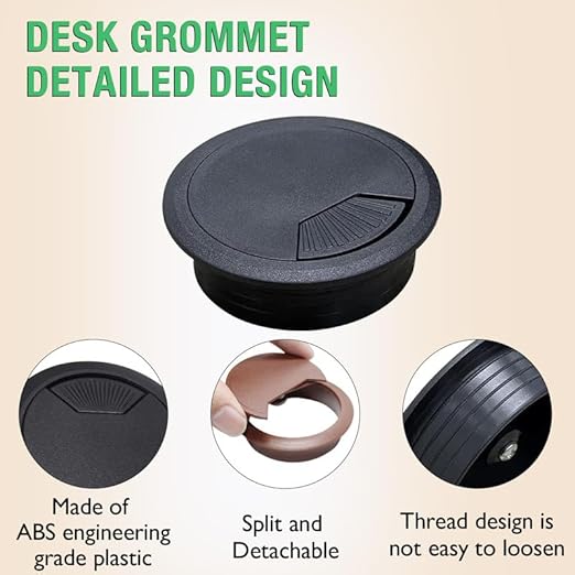 EASYEAH 2 Pcs Desk Grommet 2-1/16" / 53 mm, Desk Cord Hole Cover, Cable Grommet ABS Plastic, Desk Hole Grommet for Home & Office Pc, Detachable Adjustable Cable Cord Organizer-Black