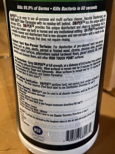 SNiPER Hospital Disinfectant, Odor Eliminator & All-Purpose Cleaner, Made in the USA, 32 Ounce Spray, 4-pack