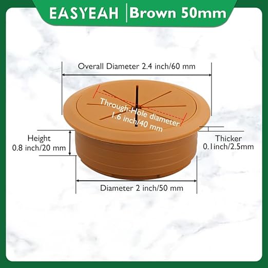 EASYEAH 5 Pcs Desk Grommet 2" / 50 mm, Desk Hole Cover for Cables Brown, Cable Grommet ABS Plastic, Desk Hole Grommet for Home & Office Pc, Detachable Cable Cord Organizer