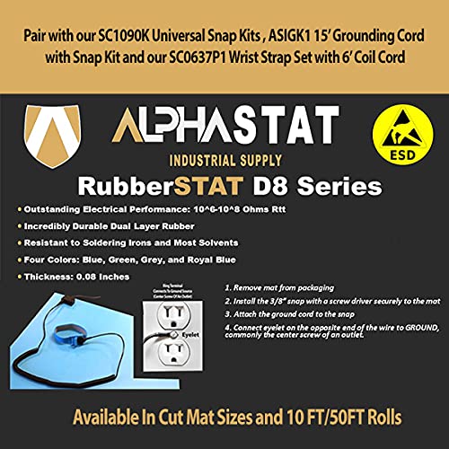 RubberStat Dual Layer ESD Compliant Workstation Rubber Table Mat Kit, Soldering, Cell Phone Repair - 36"x120" Blue