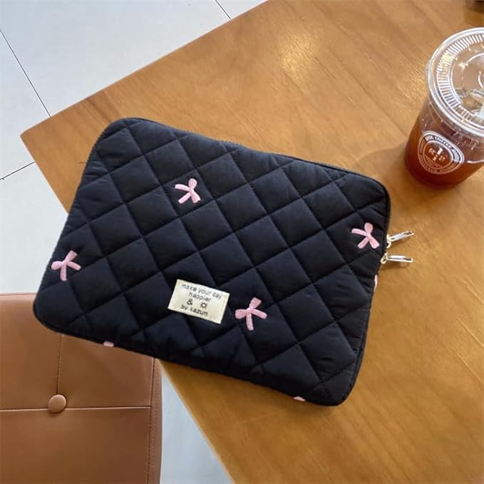 Attria Cute Bow Graphic Carrying Laptop Bag Y2K Preppy Laptop Sleeve Case Bag Kawaii Pad Computer Protect Case Pouch (13-14 inch,Black)