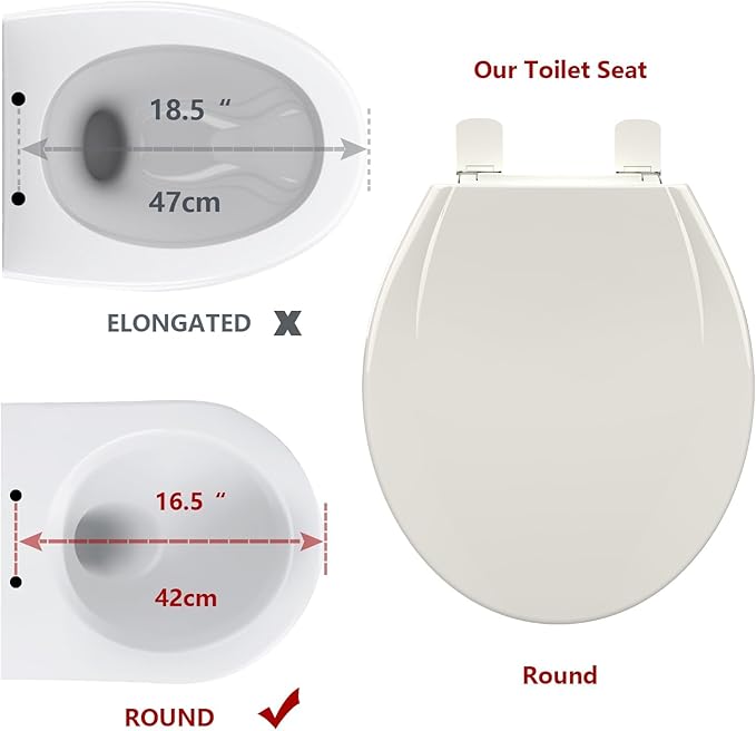 Slow Close & Quiet Commercial Toilet Seat 17" Round â Quick-Release Hinges, Durable Polypropylene, Grip-Tight Bumpers, Mark-Resistant, Soft Close Lid, Easy Install & Clean, for Business