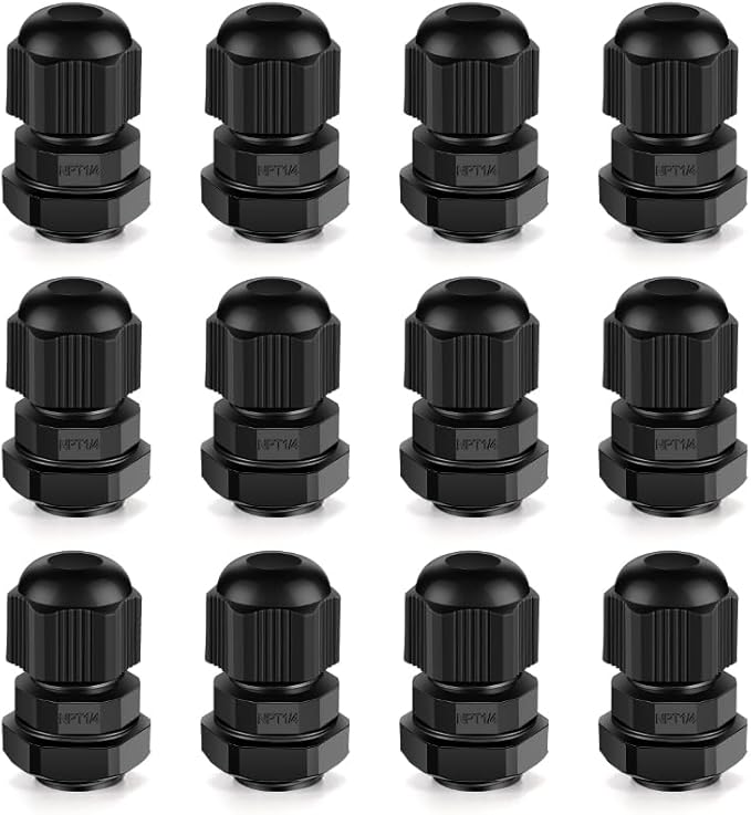 CGELE Cable Gland 12 Pack 1/4" NPT Waterproof Adjustable Connector Strain Relief Cord Connectors Joints Nylon with Gaskets…