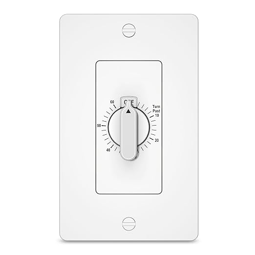 HBN 60 Minute Spring Wound Timer Switch, Energy-Saving Mechanical Timer Switch for Lights, Bathroom Fan, Easy Installation and Operation, No Neutral Required, ETL Listed