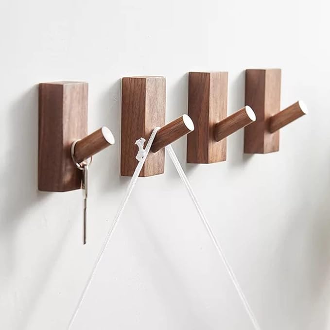 HomeDo Wall Hooks Hat Rack, Wooden Coat Hooks Wall Mounted, Decorative Hooks Single Organizer Hat Hanger Towel Rack, Heavy Duty Hooks (Rectangle-Walunt,8Pack)