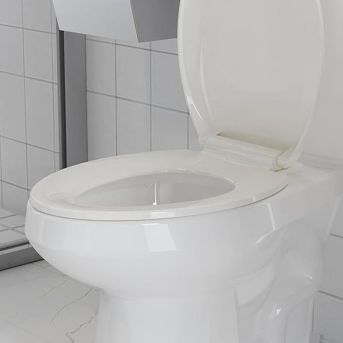 Elongated Commercial Toilet Seat 19â â Soft Close, Quick-Release & Attach, Durable Polypropylene, Grip-Tight Bumpers, Easy Install & Clean, Biscuit â Color: 19" Regular Toilet Seat Biscuit