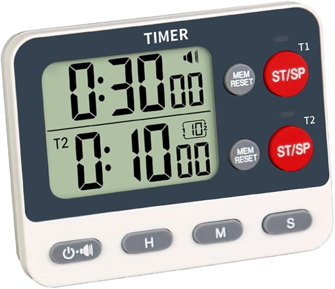 MOSTRUST Digital Dual Kitchen Timer, 2 Groups Cycle Countdown Timer, ON/Off Memory Function, Loud Volume Flashing Light Alarm with Magnetic Back, Stand, Battery Included