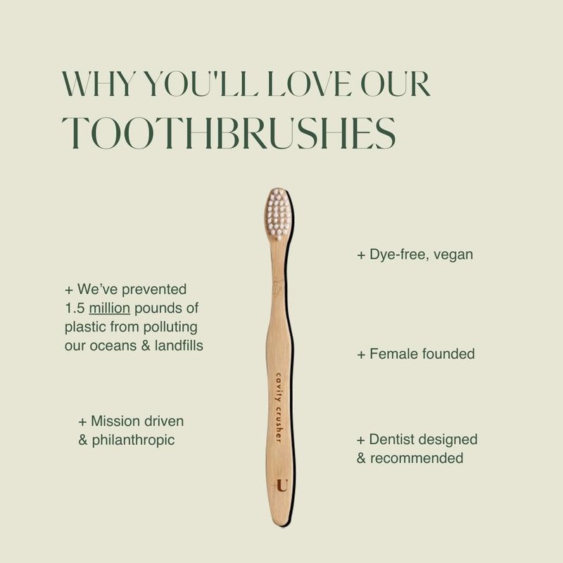 Kids Biodegradable and Eco-Friendly Bamboo Toothbrush - BPA Free Soft Bristle - Dentist-Approved and All-Natural with "Cavity Crusher" Etched on Handles by Plus Ultra