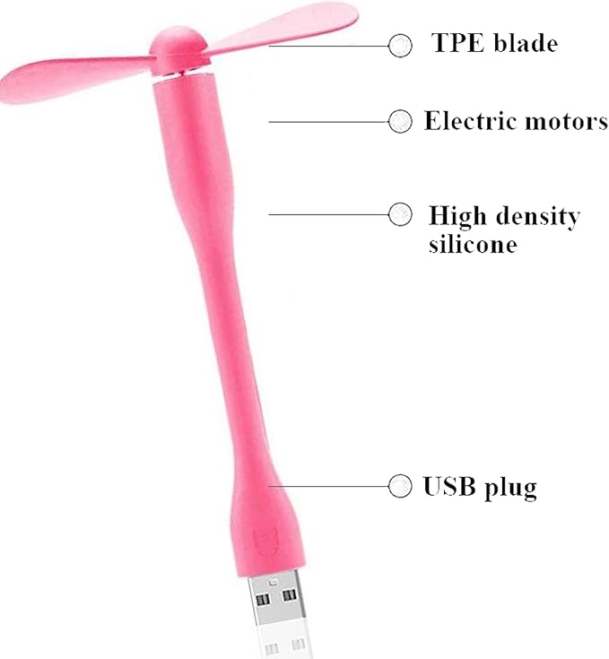 Soseelnee Mini USB Fan, Portable Pocket Fan USB-A Powered Little Cooler, Quiet Operation, for Home Office Car Outdoor Travel- 4 Pack (Pink)