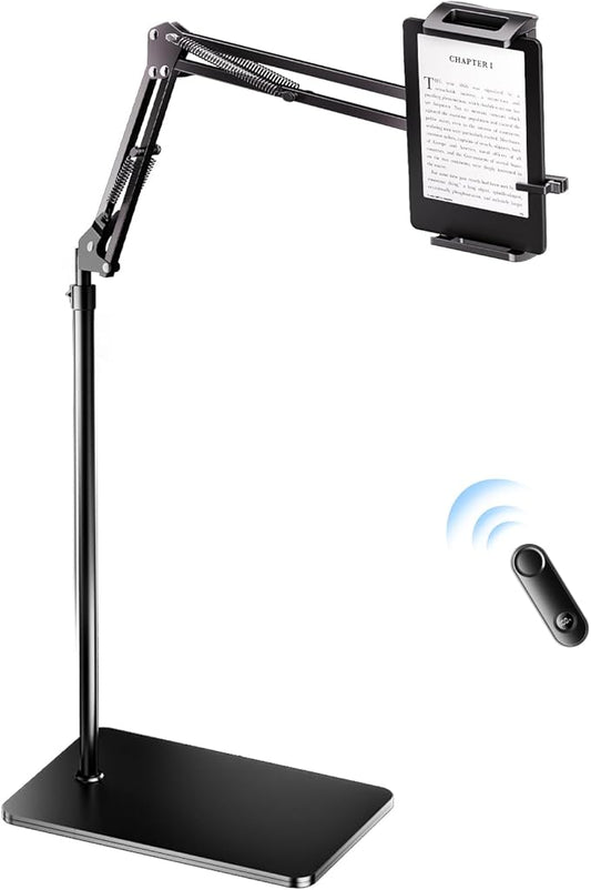 UNIBITRI Floor Stand for Kindle with Remote Page Turner, Holder Stand for Reading in Bed with Clicker – for Kindle Paperwhite, Oasis,Tablet, iPhone and More 4.7-11 inch, Black Remote