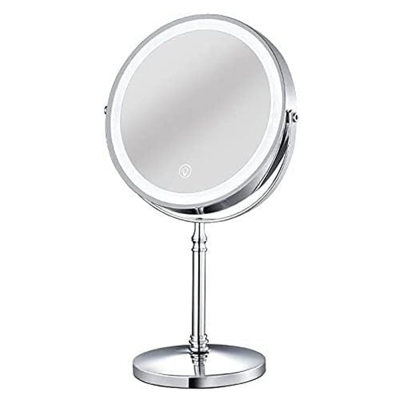 9in Vanity Mirror with Lights, Rechargeable 5000mAh Lighted Makeup Mirror, 1X/20X Double Sided Magnifying Mirror, 360° Rotate, 3 Color Lights, Up to 3800lux with 60 LEDs, Brightness Adjustable,Silvery